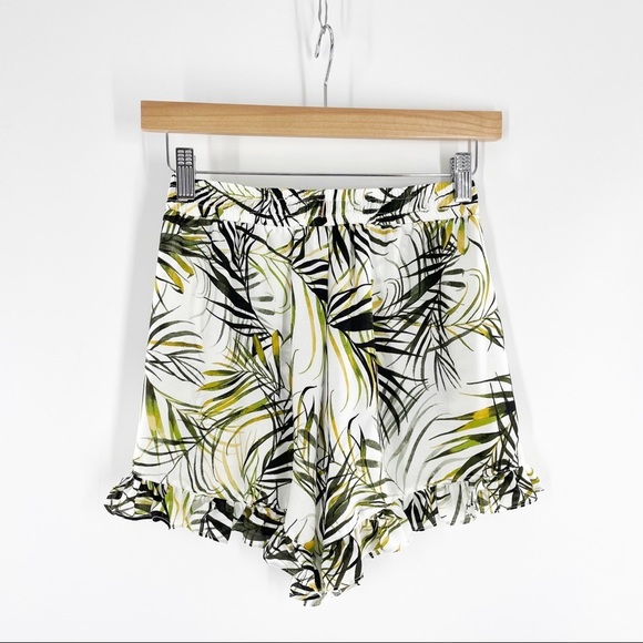 MISA Los Angeles Inca Palm Print Shorts Ruffle Hem Relaxed Fit White Green XS - Picture 11 of 13